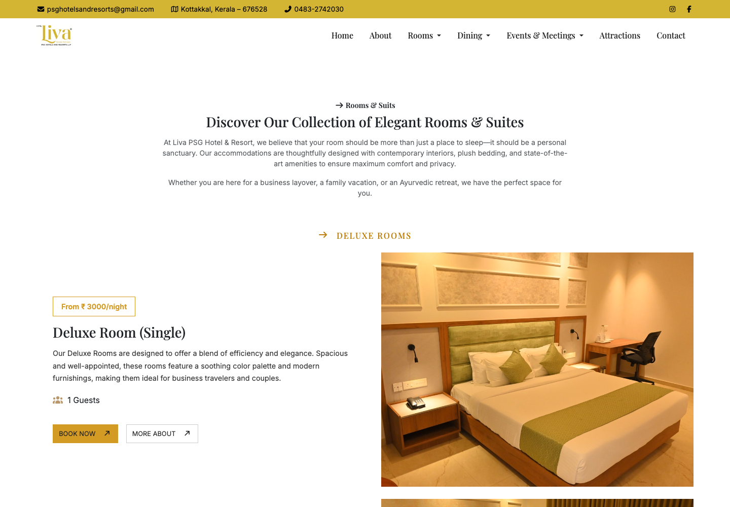 Liva PSG Hotel and Resort website screen 2