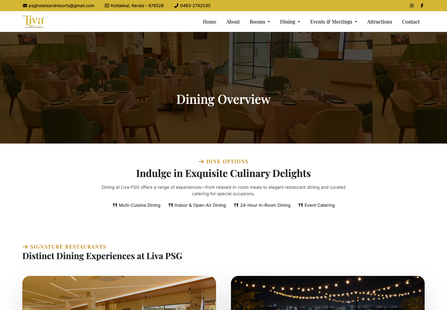 Liva PSG Hotel and Resort website screen 3